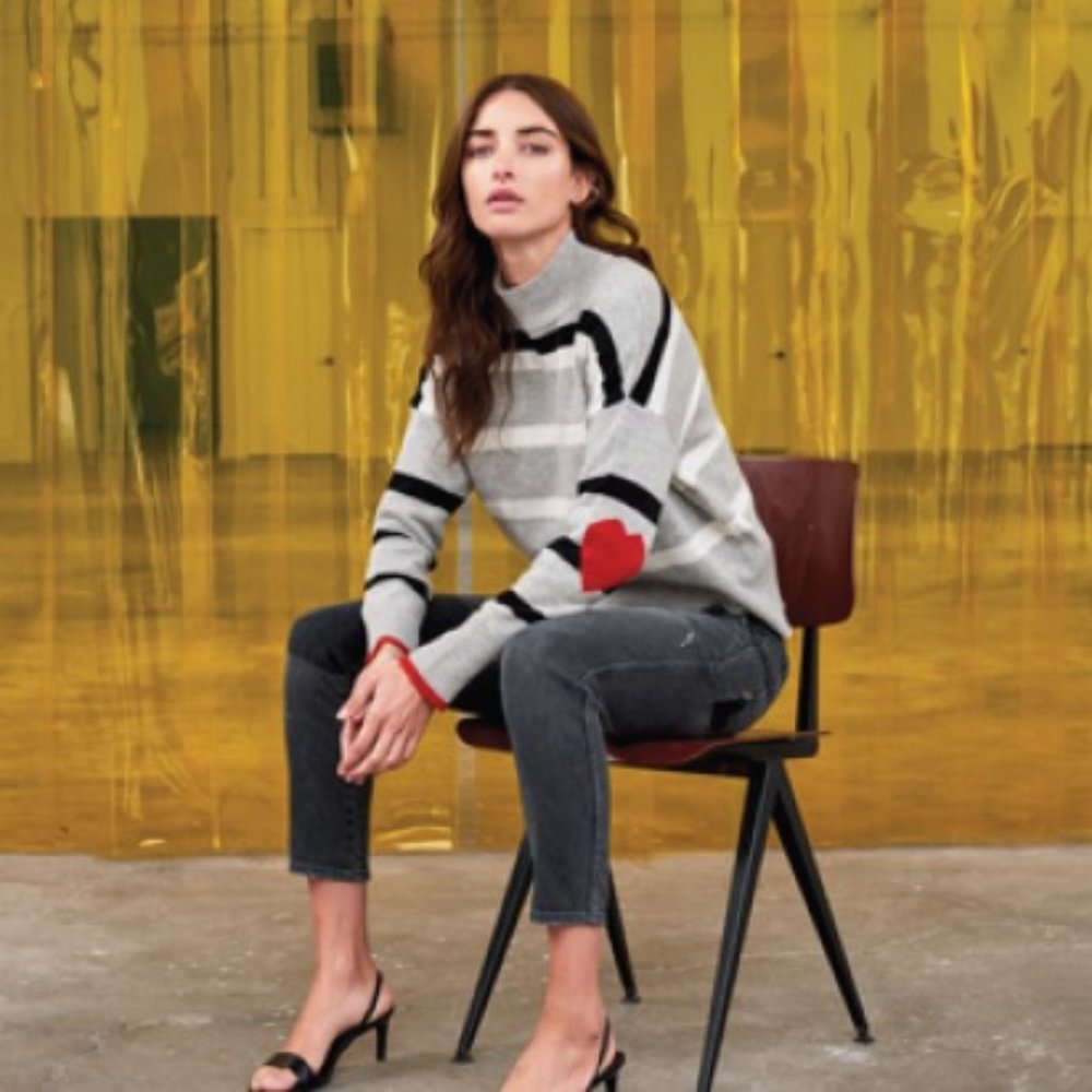 Sundry Wool Cashmere Blend Grey Stripe Mock Neck Sweater size 1